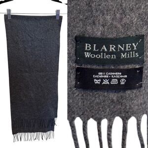 Blarney Woollen Mills IRELAND Unisex 100% Cashmere Scarf Gray Fringe